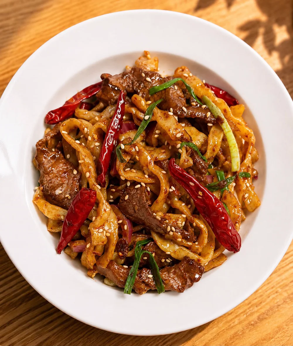 Gebratene Nudeln mit Rindfleisch